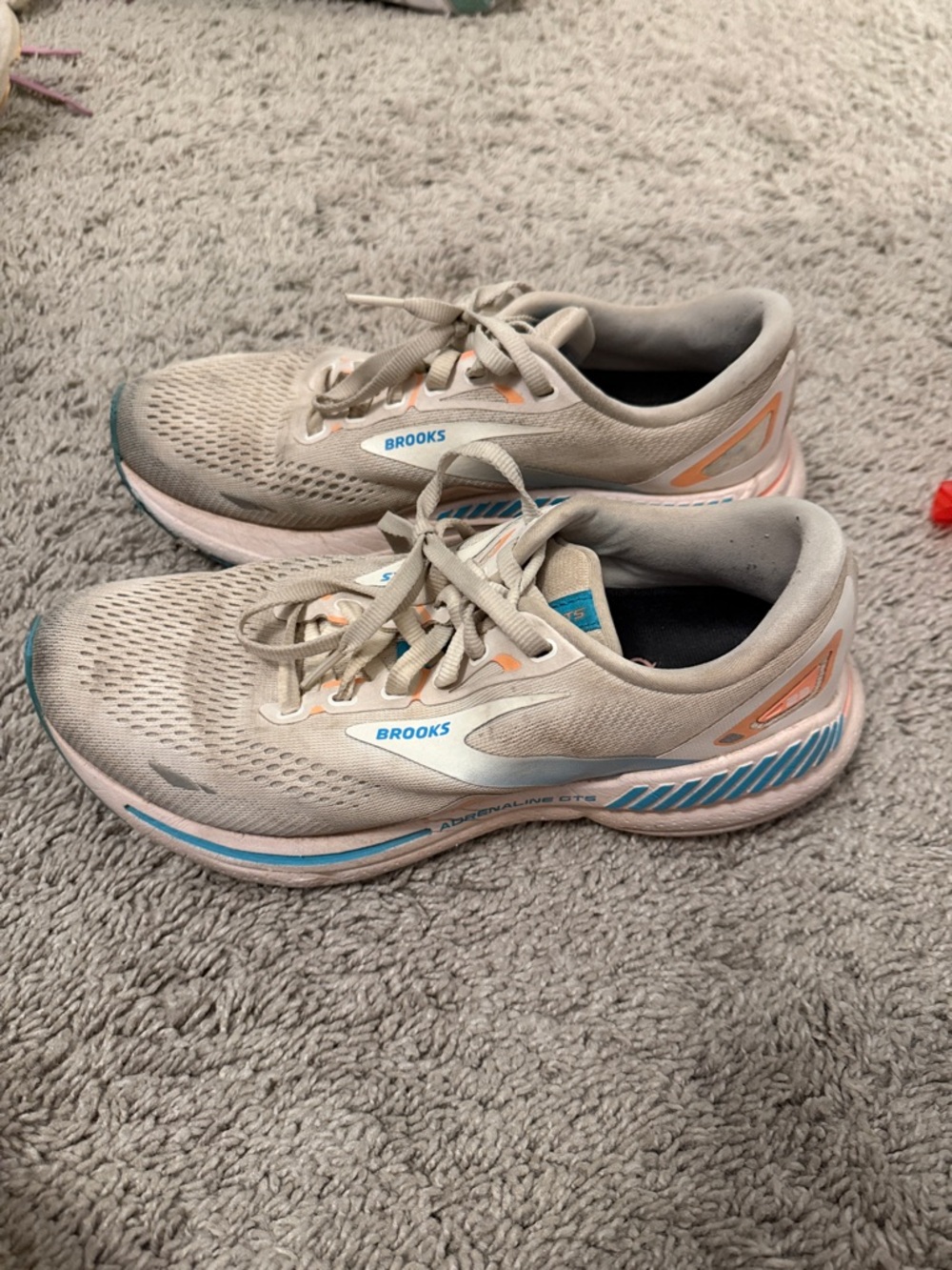 Brooks Women's Running Shoes in Beige with Blue & Peach Details